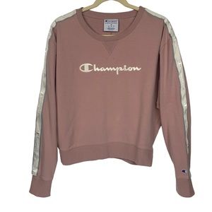 Champion Women's Ribbon Logo Crewneck Sweatshirt Script Logo Spell Out